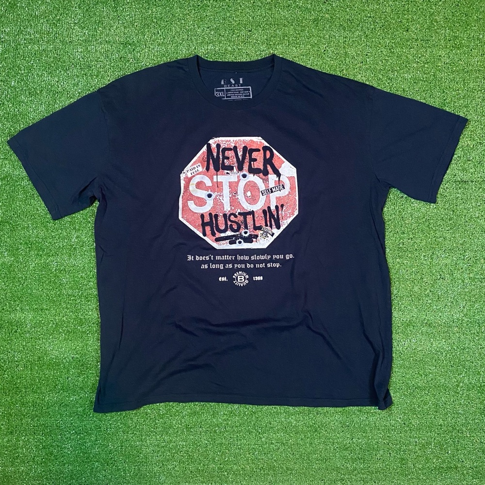 BEAST The Revolution Never Stop Hustlin’ Street Sign Graffiti Tee Black 3XL